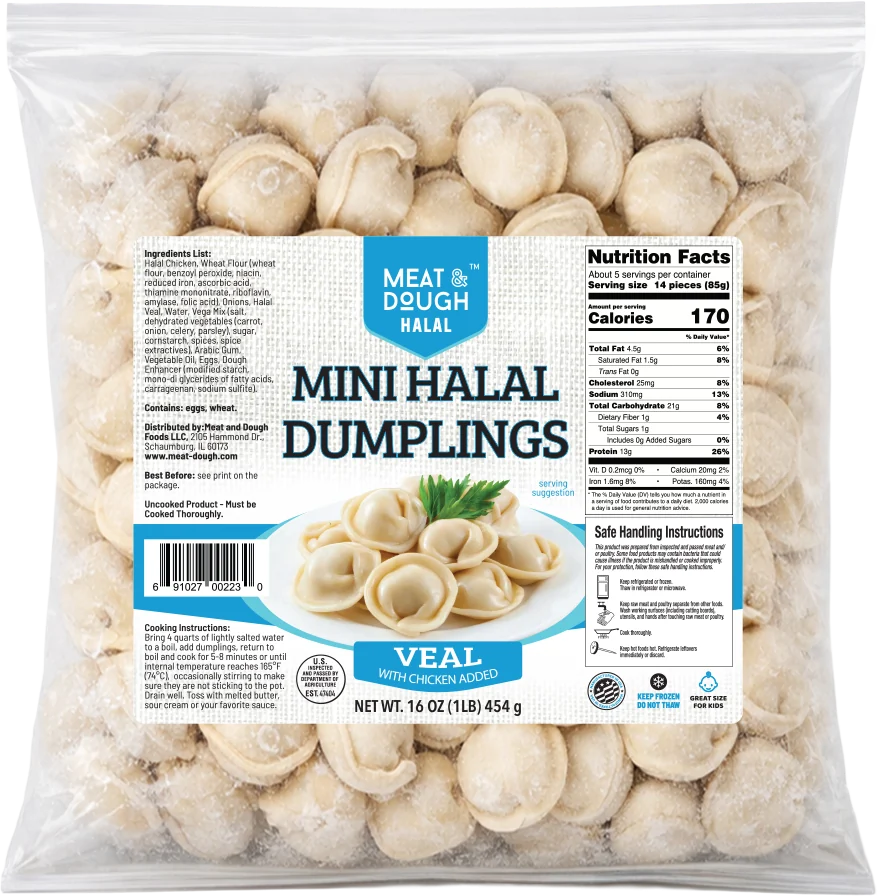 Meat & Dough Halal Veal with added chicken Mini pelmeni, 1 lb (454 g)