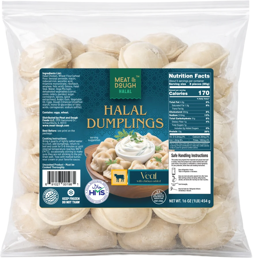 Meat & Dough Halal Veal with added chicken Regular pelmeni, 1 lb (454 g)